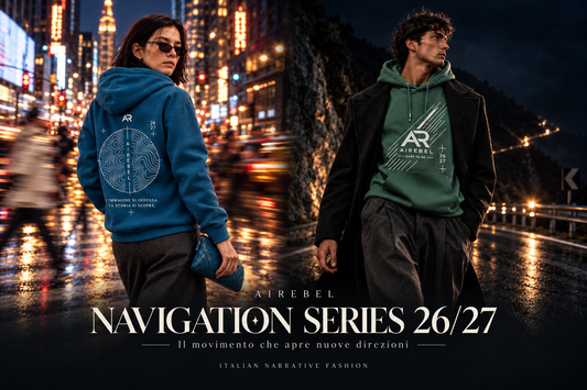Campagna AIREBEL Navigation Series 26/27 con felpe Uncharted donna e Shift uomo.